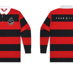Farm 4 Life Red and Black Striped Rugby Jersey